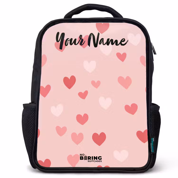 Kids backpack with name - Black - Hearts - Pattern - Pink — 1