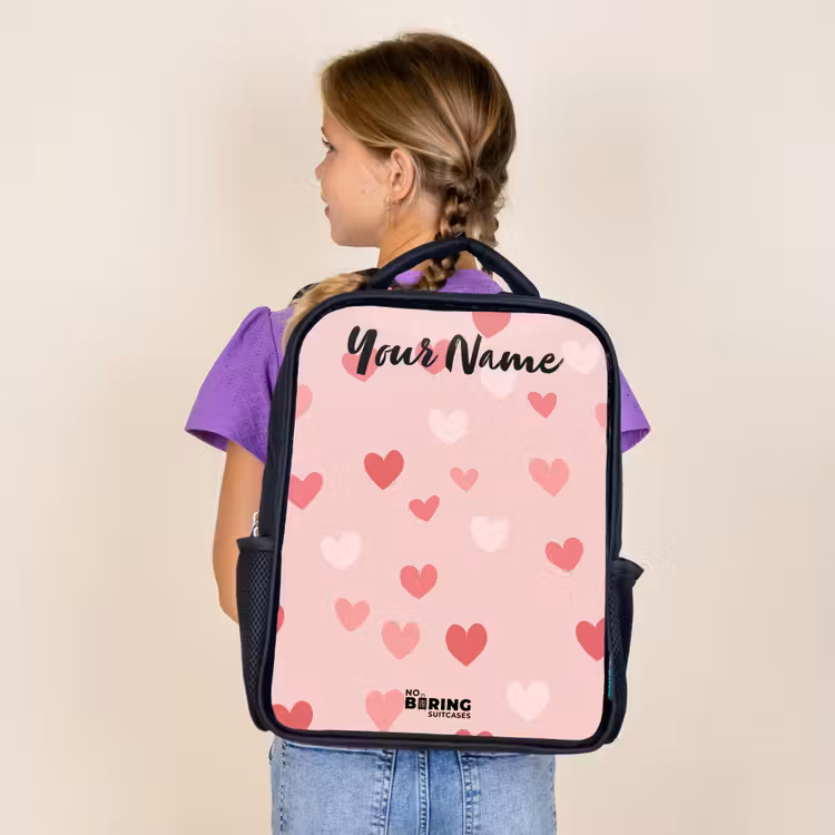 Kids backpack with name - Black - Hearts - Pattern - Pink — 4