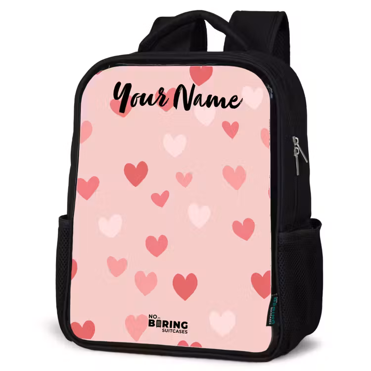 Kids backpack with name - Black - Hearts - Pattern - Pink — 6