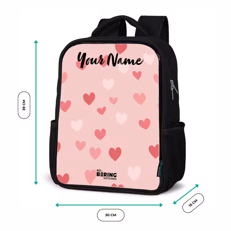 Kids backpack with name - Black - Hearts - Pattern - Pink — 8