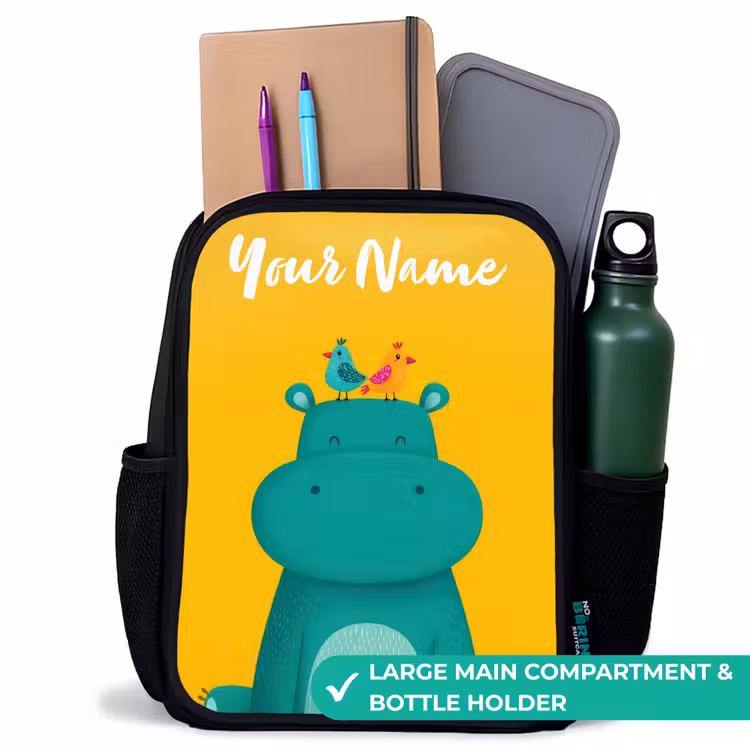 Kids backpack with name - Black - Hippo - Birds - Yellow — 10