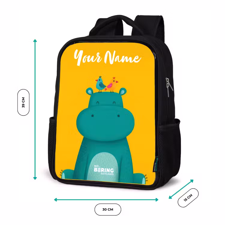 Kids backpack with name - Black - Hippo - Birds - Yellow — 8