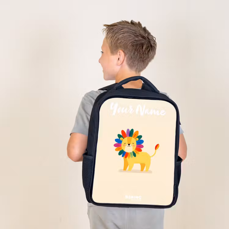 Kids backpack with name - Black - Lion - Mane - Colorful — 2