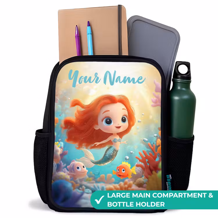 Kids backpack with name - Black - Mermaid - Fish - Coral — 10