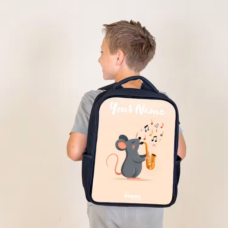 Kids backpack with name - Black - Mouse - Saxophone - Music — 2