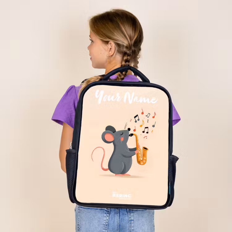Kids backpack with name - Black - Mouse - Saxophone - Music — 4