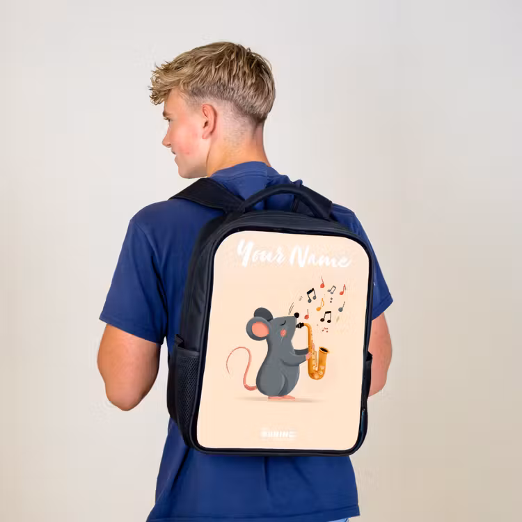 Kids backpack with name - Black - Mouse - Saxophone - Music — 5