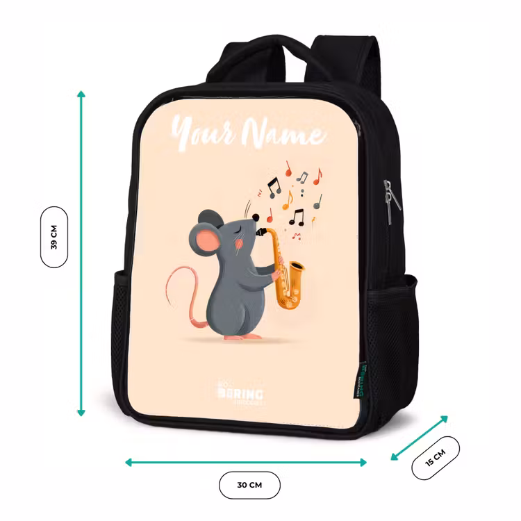 Kids backpack with name - Black - Mouse - Saxophone - Music — 8