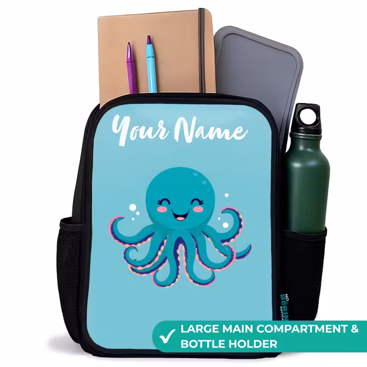 Kids backpack with name - Black - Octopus - Water - Blue — 10