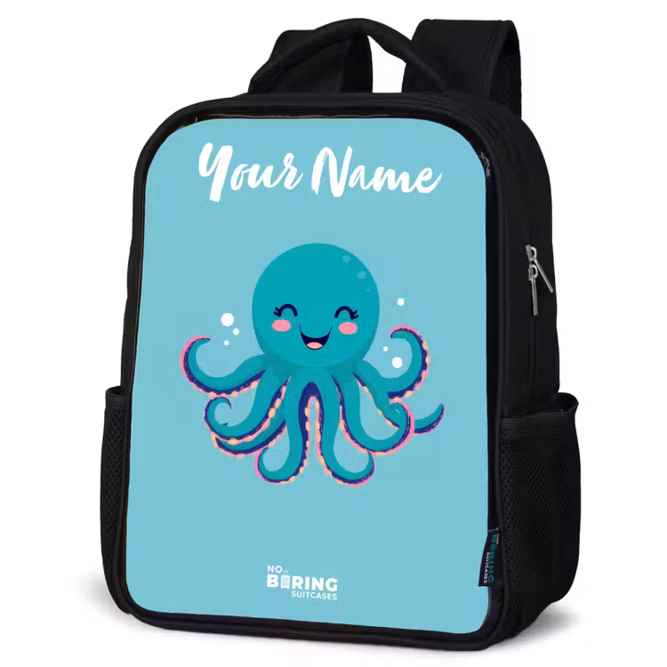 Kids backpack with name - Black - Octopus - Water - Blue — 6