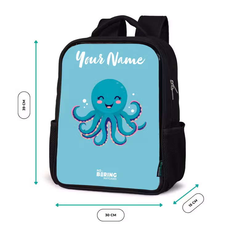 Kids backpack with name - Black - Octopus - Water - Blue — 8