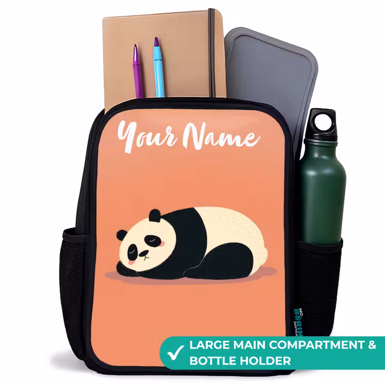 Kids backpack with name - Black - Panda - Sleeping - Orange — 10