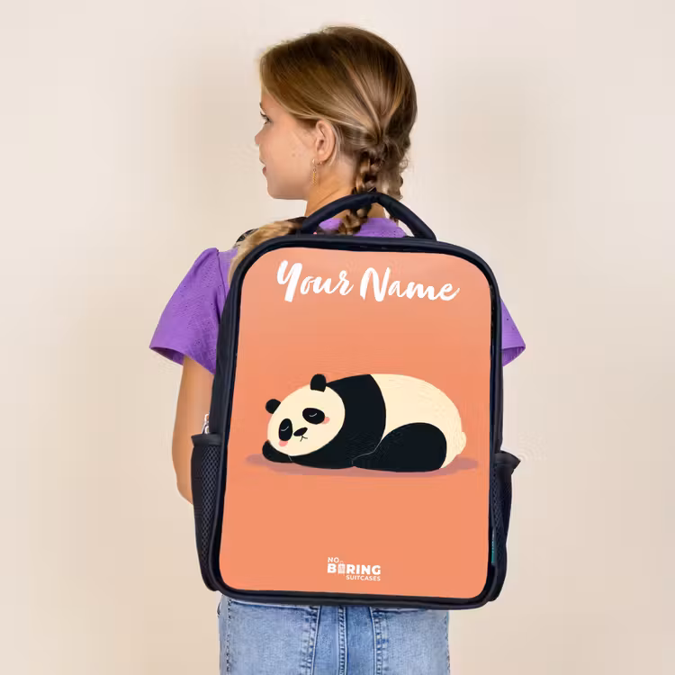 Kids backpack with name - Black - Panda - Sleeping - Orange — 4