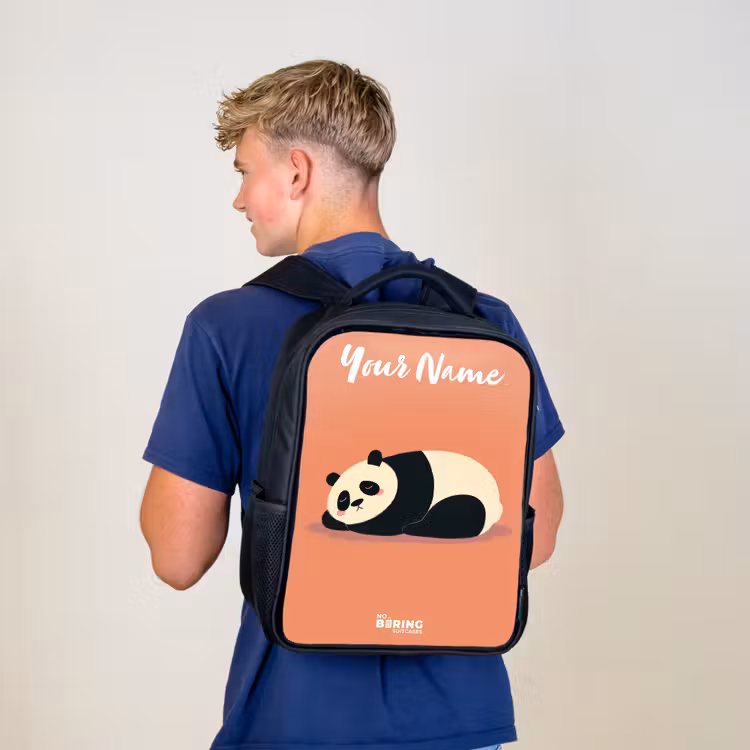 Kids backpack with name - Black - Panda - Sleeping - Orange — 5