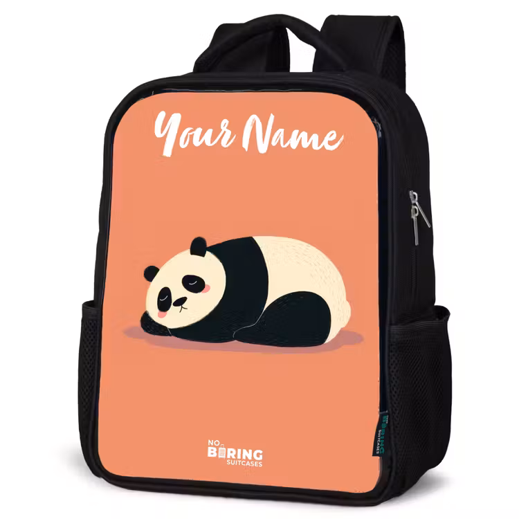 Kids backpack with name - Black - Panda - Sleeping - Orange — 6