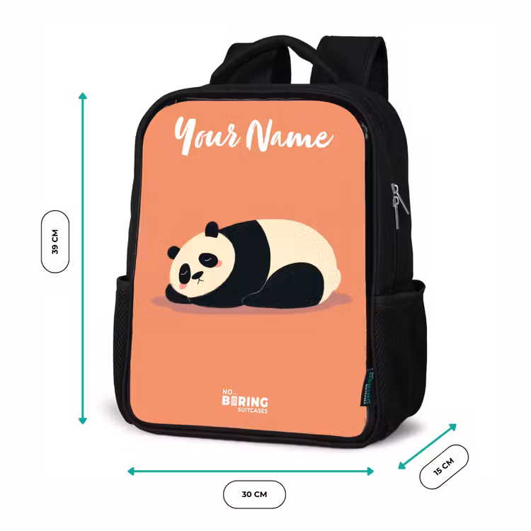 Kids backpack with name - Black - Panda - Sleeping - Orange — 8