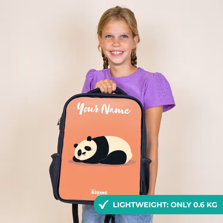 Kids backpack with name - Black - Panda - Sleeping - Orange — 9