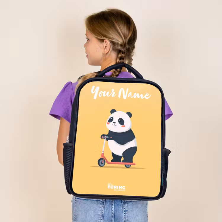 Kids backpack with name - Black - Panda - Step - Yellow — 4