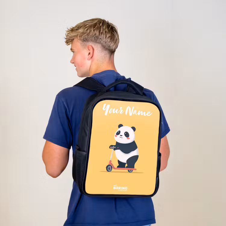 Kids backpack with name - Black - Panda - Step - Yellow — 5