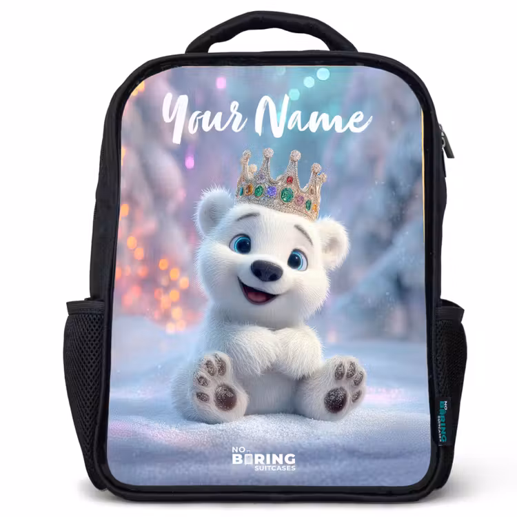 Kids backpack with name - Black - Polar bear - Crown - Winter — 1