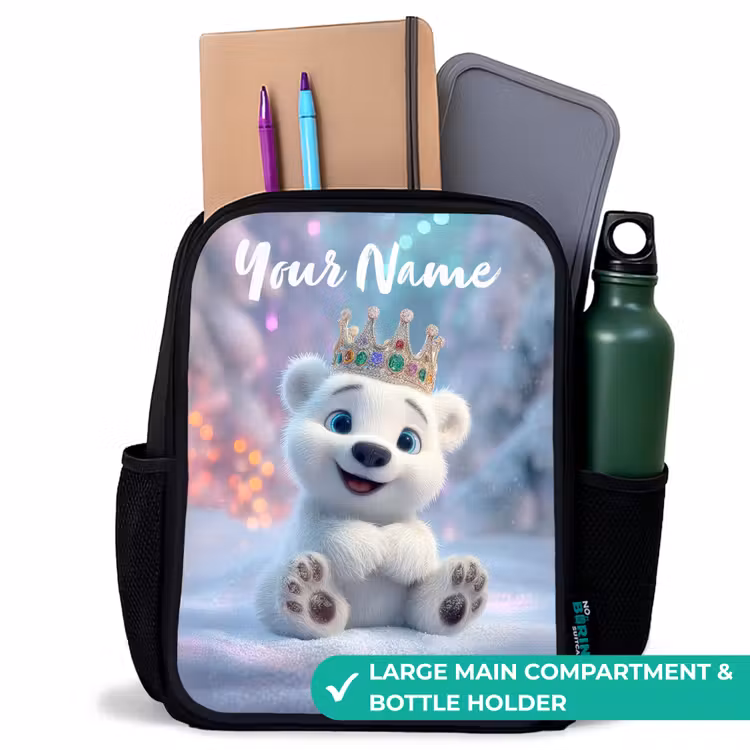 Kids backpack with name - Black - Polar bear - Crown - Winter — 10