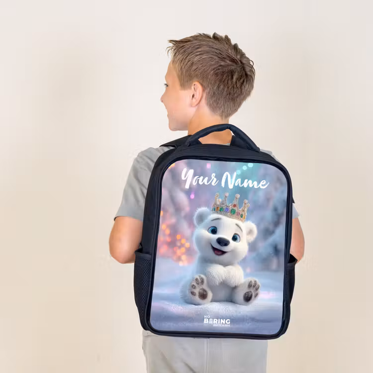 Kids backpack with name - Black - Polar bear - Crown - Winter — 2