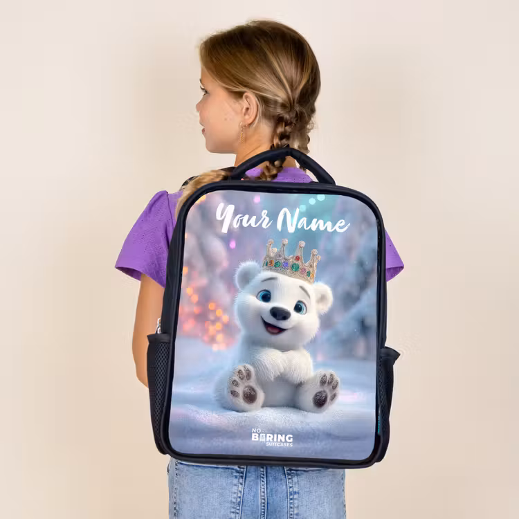 Kids backpack with name - Black - Polar bear - Crown - Winter — 4