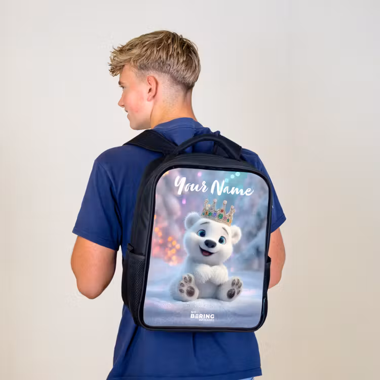 Kids backpack with name - Black - Polar bear - Crown - Winter — 5