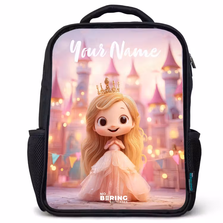 Kids backpack with name - Black - Princess - Pink - Castle — 1