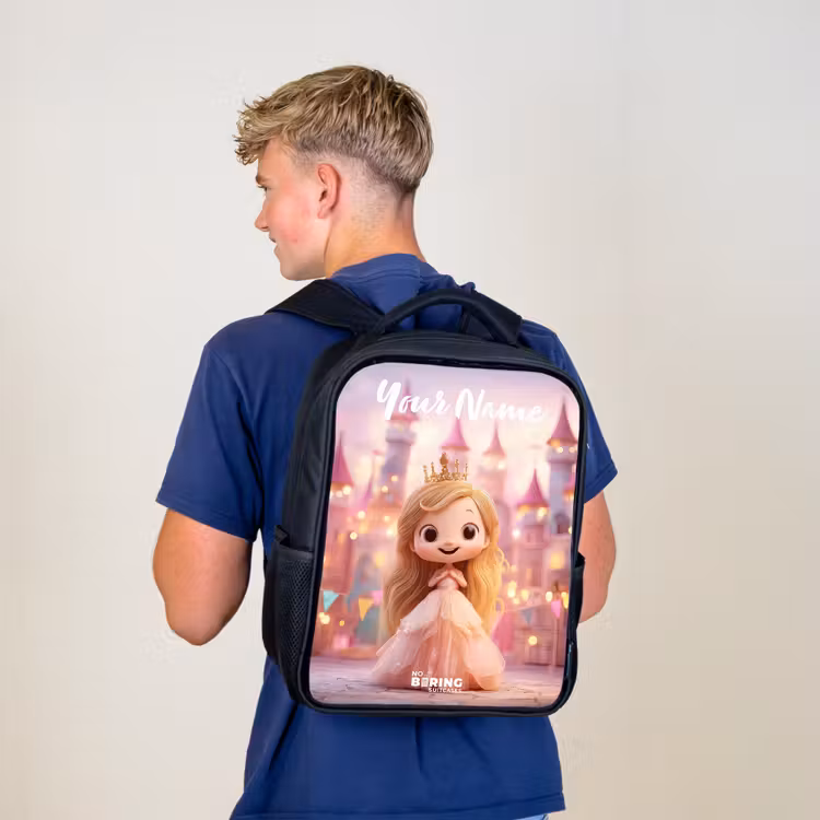 Kids backpack with name - Black - Princess - Pink - Castle — 5