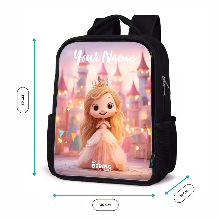 Kids backpack with name - Black - Princess - Pink - Castle — 8