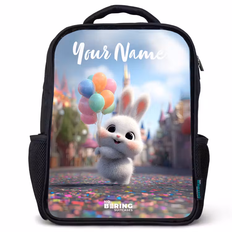 Kids backpack with name - Black - rabbit - Balloons — 1
