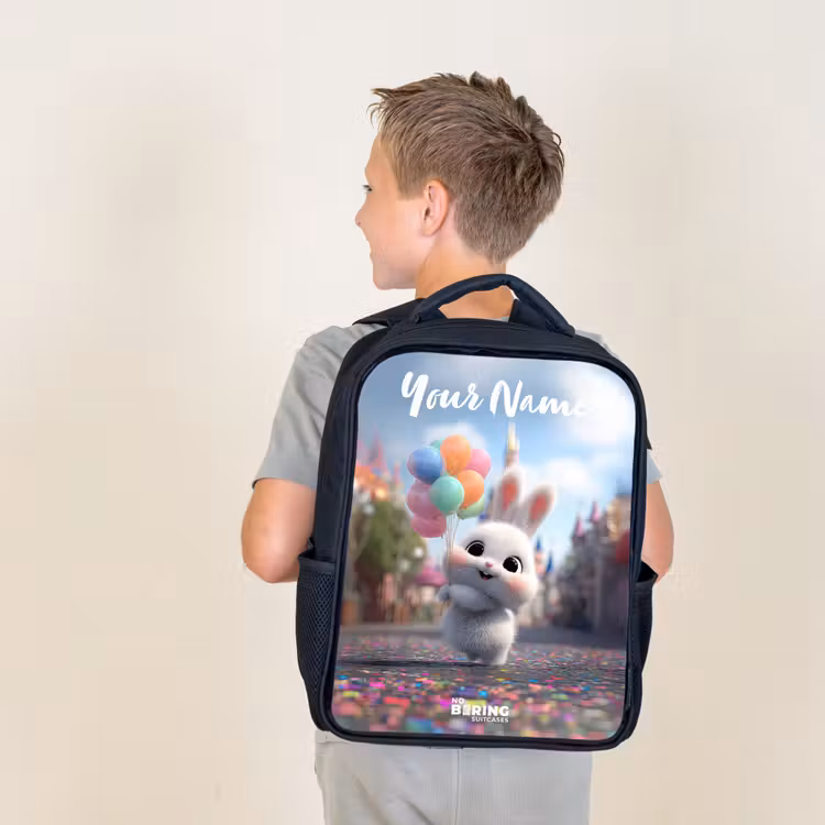 Kids backpack with name - Black - rabbit - Balloons — 2