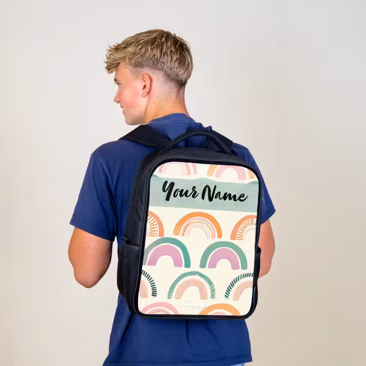 Kids backpack with name - Black - Rainbow - Pastel - Pattern — 5