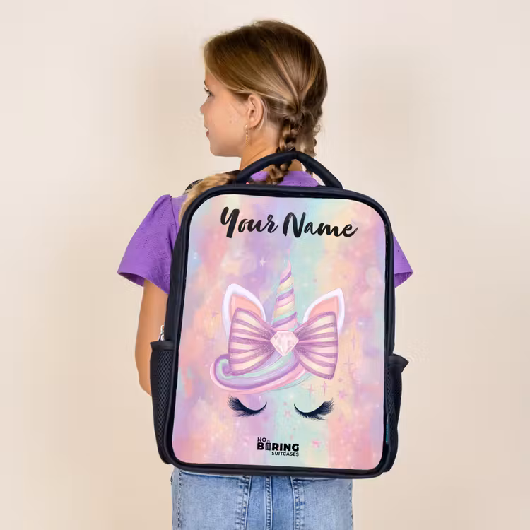 Kids backpack with name - Black - Unicorn - Glitter - Rainbow - Pastel — 4
