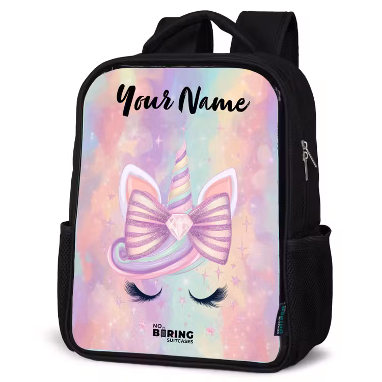 Kids backpack with name - Black - Unicorn - Glitter - Rainbow - Pastel — 6