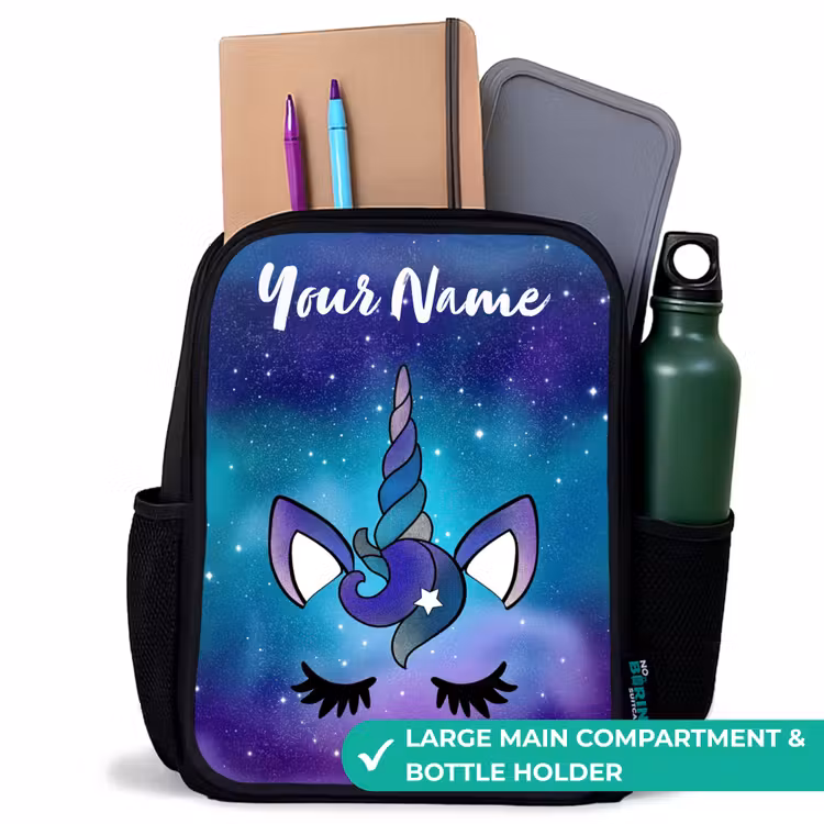 Kids backpack with name - Black - Unicorn - Starry Sky - Blue — 10