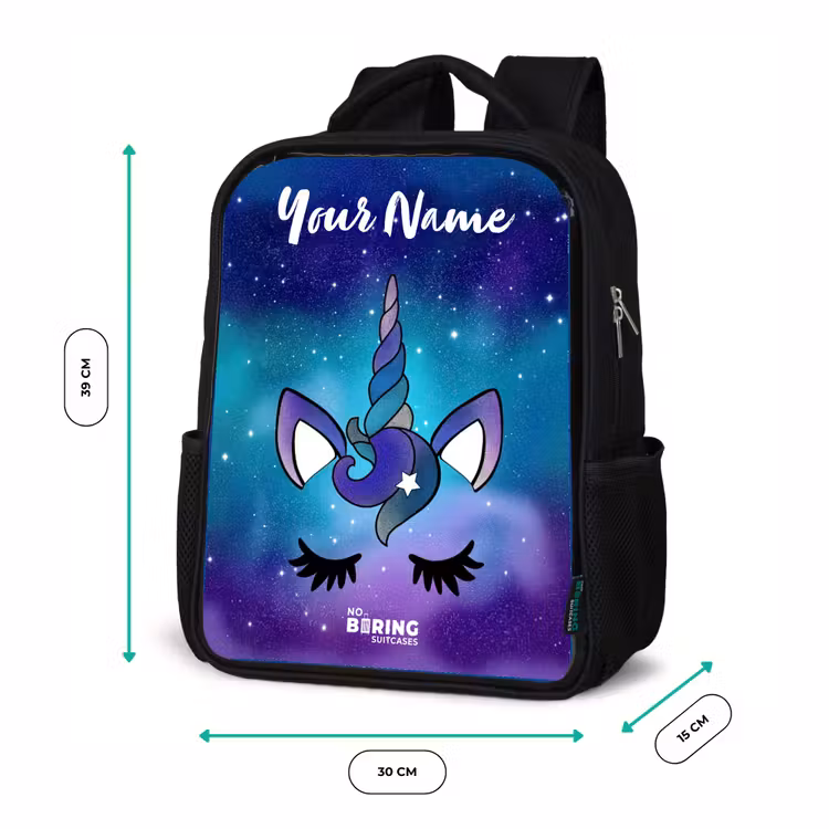 Kids backpack with name - Black - Unicorn - Starry Sky - Blue — 8