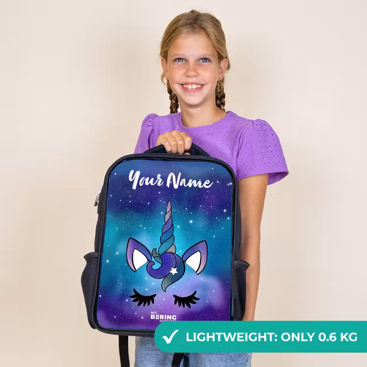 Kids backpack with name - Black - Unicorn - Starry Sky - Blue — 9