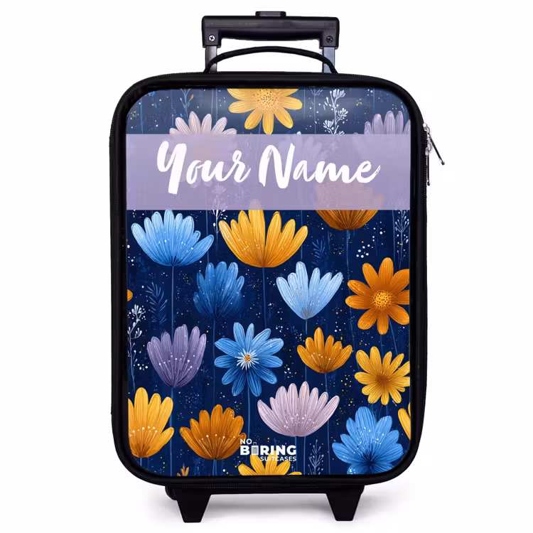 Children's suitcase with name - Flowers - Pattern - Blue — 1