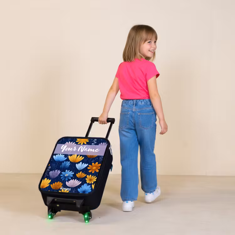 Children's suitcase with name - Flowers - Pattern - Blue — 2