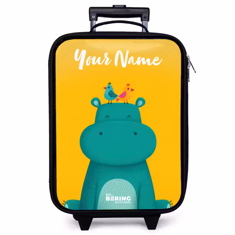 Children's suitcase with name - Hippo - Birds - Yellow — 1