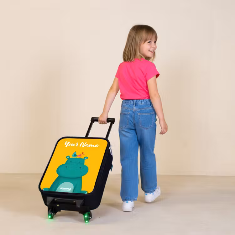 Children's suitcase with name - Hippo - Birds - Yellow — 2