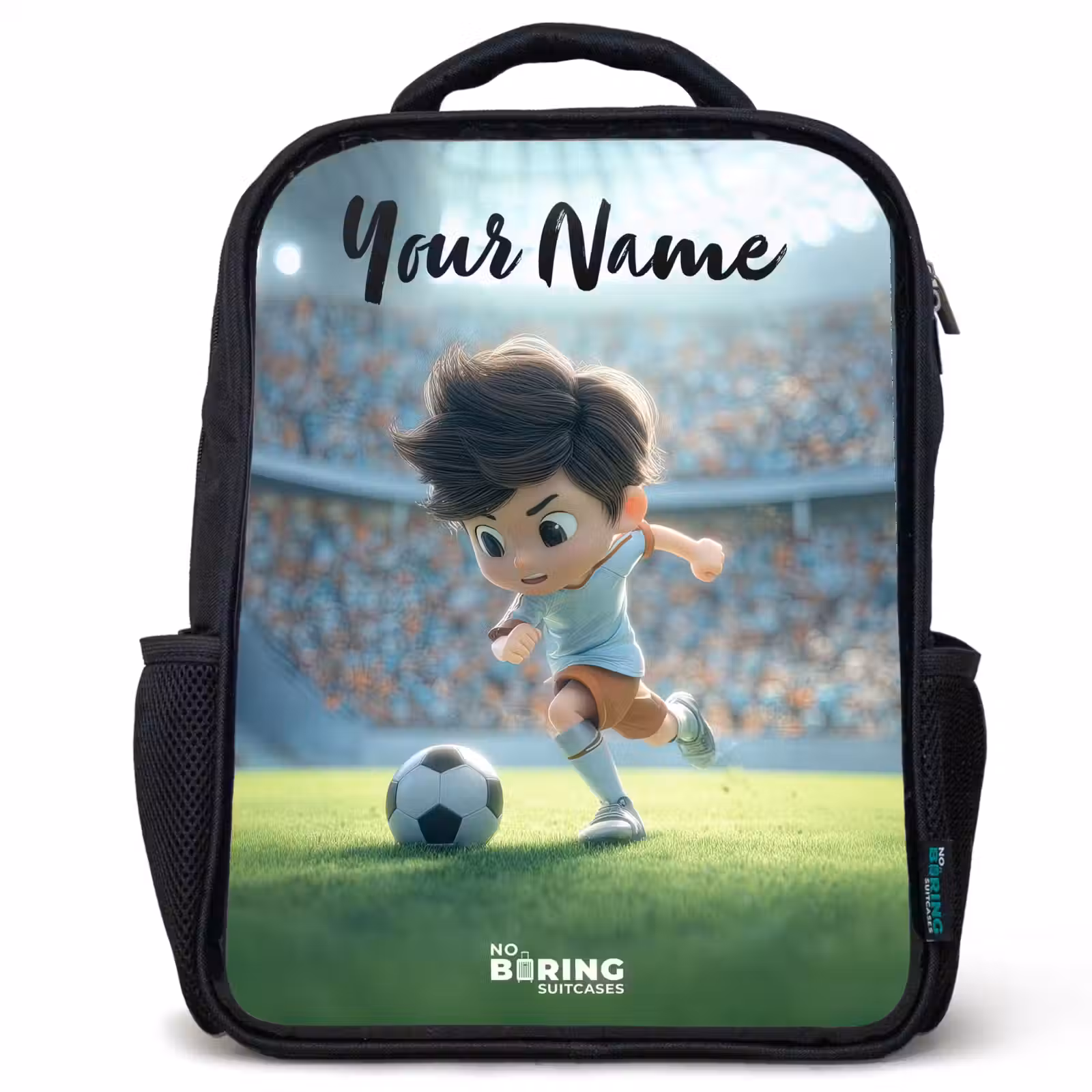 Kids backpack with name - Black - Boy - Stadium - Soccer - Sunlight — 1