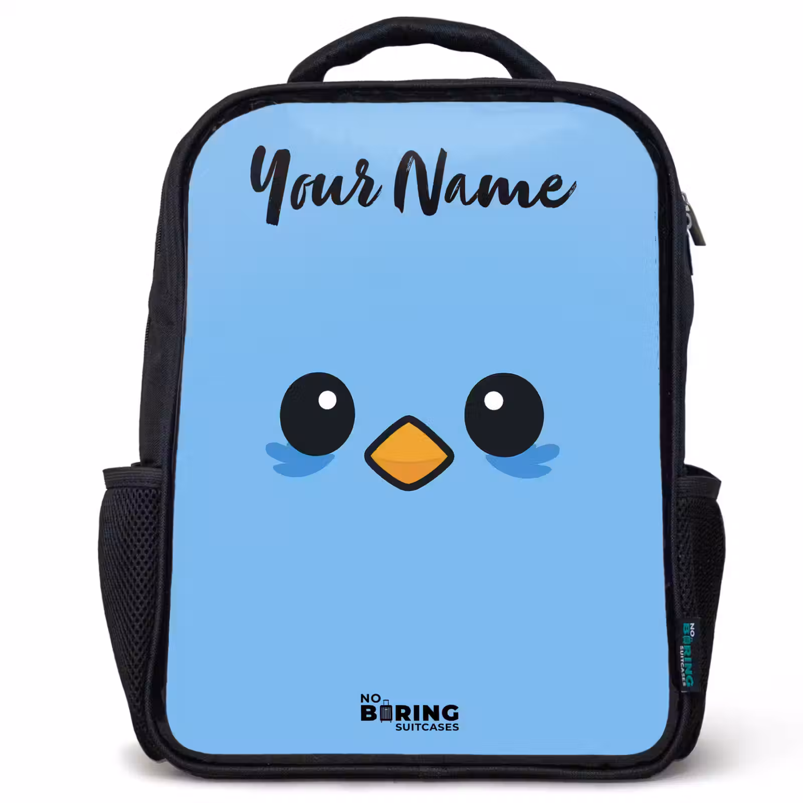 Kids backpack with name - Black - Kawai - Bird - Blue — 1