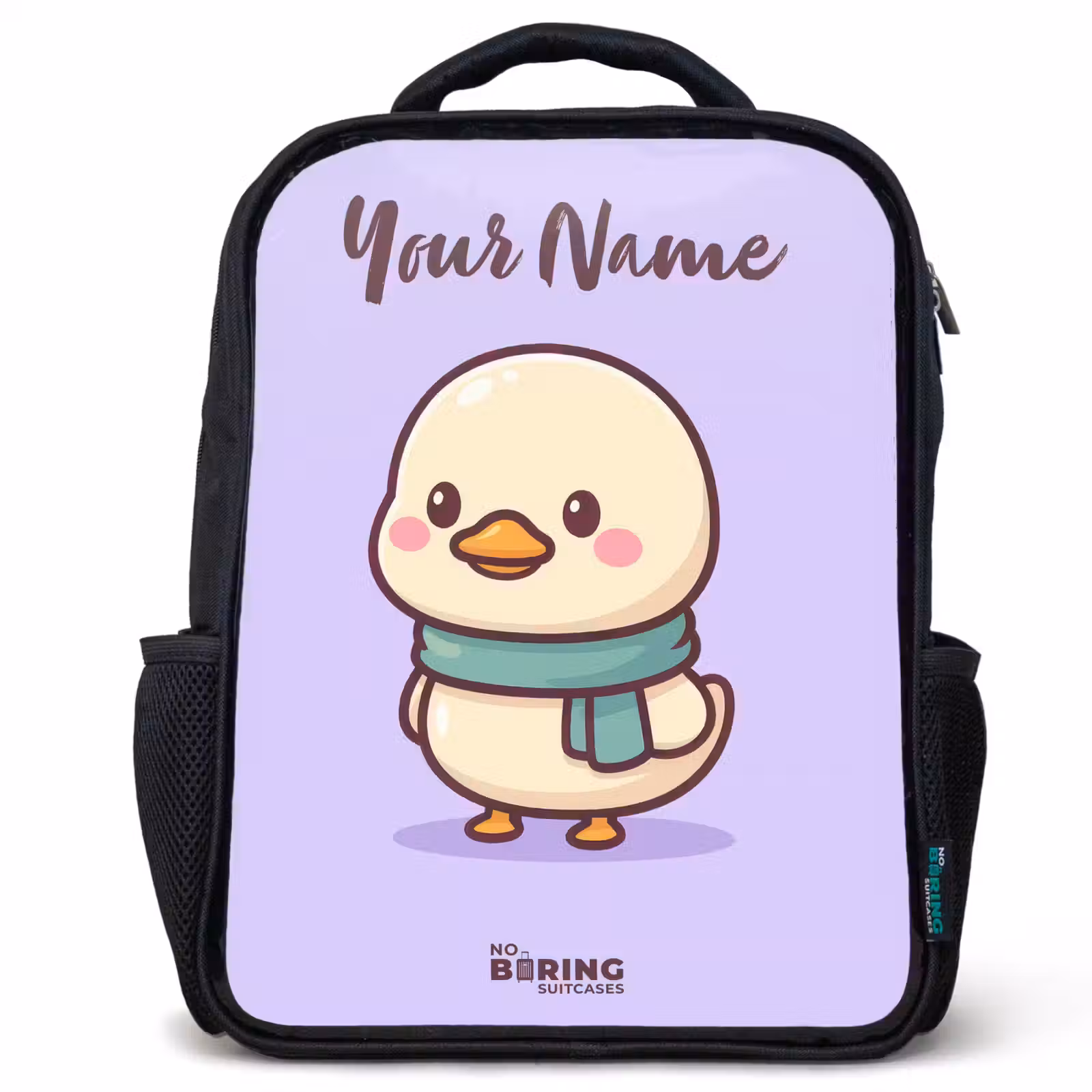 Kids backpack with name - Black - Kawai - Duck - Scarf — 1