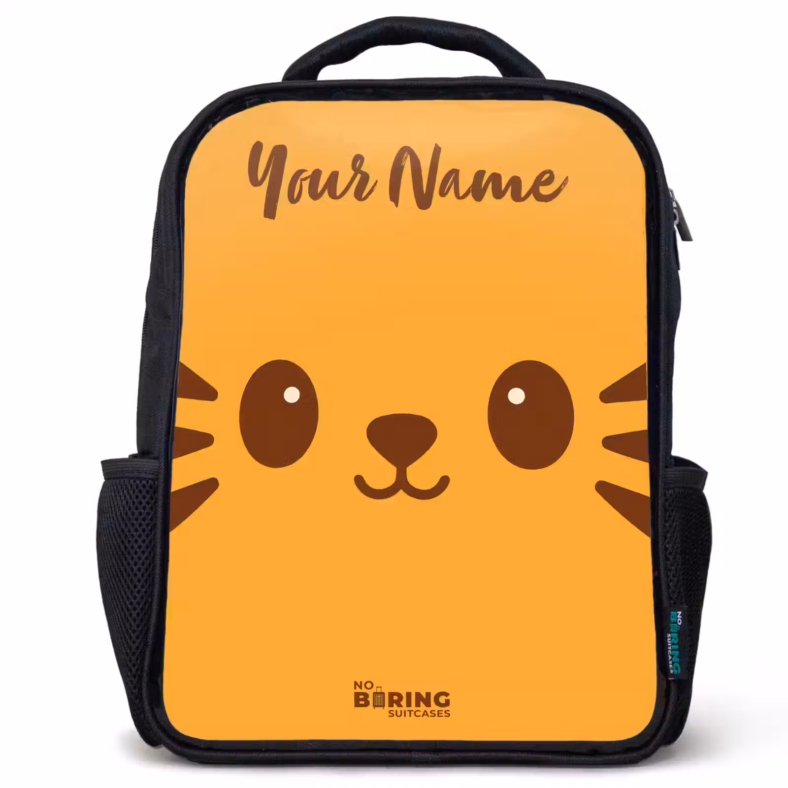 Kids backpack with name - Black - Kawai - Tiger - Orange — 1