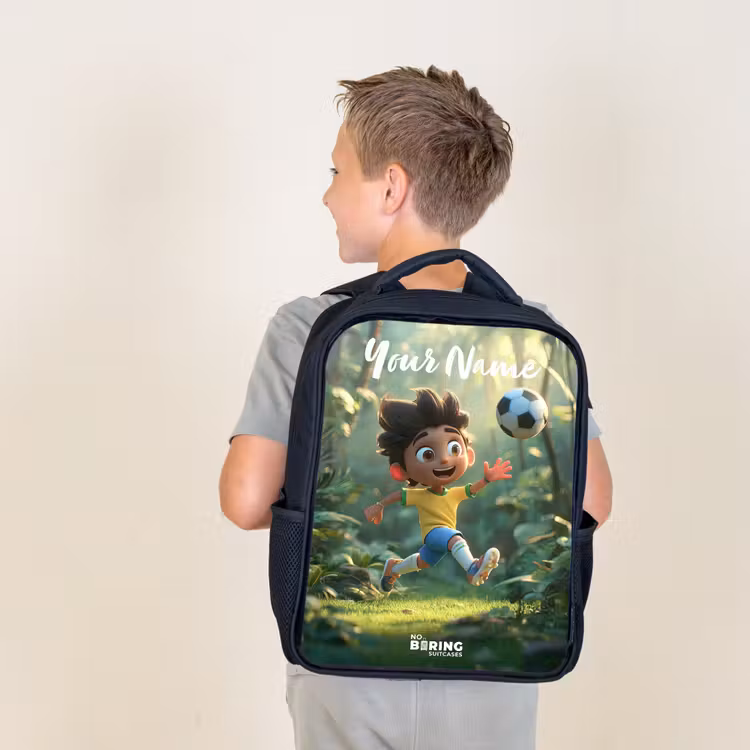 Kids backpack with name - Black - Boy - Football - Forest - Trees — 2