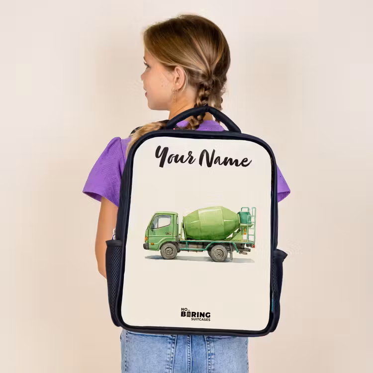 Kids backpack with name - Black - Concrete mixer - Signed - Green — 4