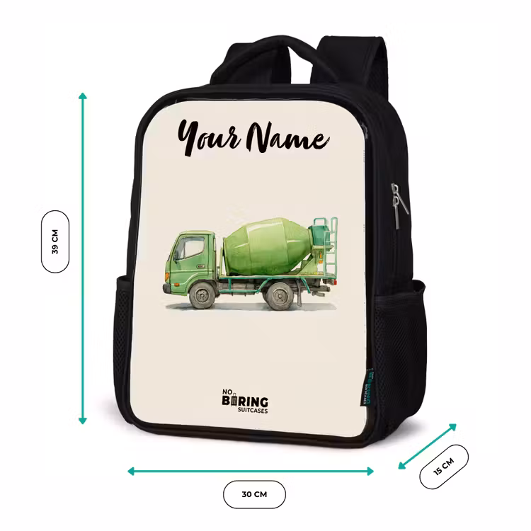 Kids backpack with name - Black - Concrete mixer - Signed - Green — 8